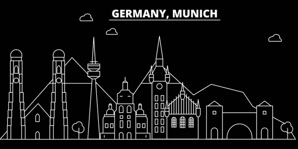 München silueta Panorama. Německo - München city vektor, německý lineární architektura, budovy. München cestování ilustrace, přehled památek. Německo ploché ikony, německé linie nápisu — Stockový vektor