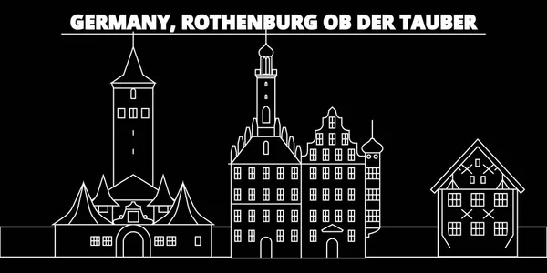 Rothenburg ob der Tauber silueta horizonte. Alemania - Rothenburg ob der Tauber vector city, German linear architecture, travel illustration, outline landmarks. Alemania icono plano, bandera de línea alemana — Vector de stock