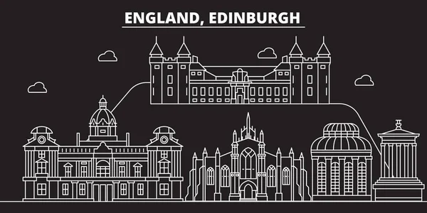 Skyline silueta Edimburgo. Gran Bretaña - ciudad vectorial de Edimburgo, arquitectura lineal británica. Edinburgh travel illustration, outline landmarks (en inglés). Gran Bretaña icono plano, bandera de línea británica — Vector de stock