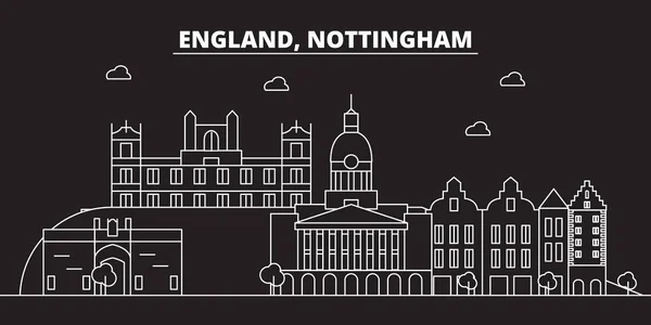 Lo skyline della sagoma di Nottingham. Gran Bretagna - Nottingham vector city, architettura lineare britannica. Nottingham viaggi illustrazione, contorno punti di riferimento. Gran Bretagna icona piatta, striscione inglese — Vettoriale Stock