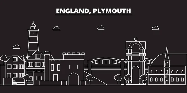 Plymouth silhouette skyline. Nagy-Britannia - Plymouth vektor city, brit lineáris struktúra. Plymouth utazási illusztráció, szerkezeti tereptárgyak. Nagy-Britannia lapos ikon, banner brit vonal — Stock Vector