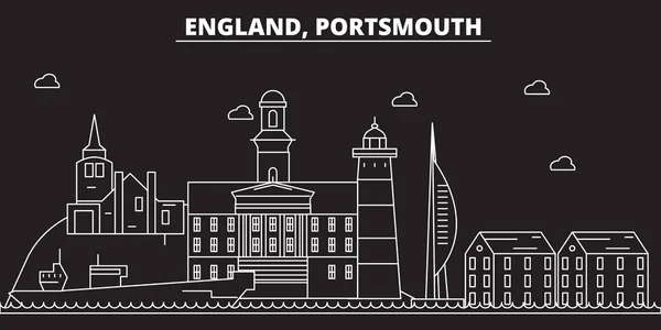 Portsmouth silhouette skyline. Nagy-Britannia - Portsmouth vektor város, a brit lineáris építészet. Portsmouth utazási illusztráció, szerkezeti tereptárgyak. Nagy-Britannia lapos ikon, banner brit vonal — Stock Vector