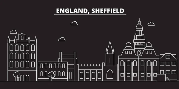 Línea de silueta de Sheffield. Gran Bretaña - Sheffield vector city, arquitectura lineal británica. Ilustración de viaje de Sheffield, esbozar puntos de referencia. Gran Bretaña icono plano, bandera de línea británica — Archivo Imágenes Vectoriales