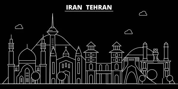 Silhouette de Téhéran skyline. Iran - ville vectorielle de Téhéran, architecture linéaire iranienne, bâtiments. Illustration de voyage de Téhéran, esquisse des monuments. Icône plate Iran, bannière de ligne roumaine — Image vectorielle