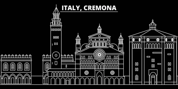 De skyline van de silhouet van Cremona. Italië - Cremona vector city, Italiaanse lineaire architectuur, gebouwen. Cremona reizen illustratie, overzicht monumenten. Italië platte pictogram, Italiaanse lijn banner — Stockvector