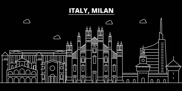 Milánó silhouette városára. Olaszország - Milan city vektor city, olasz lineáris építészet, épületek. Milánó város utazási illusztráció, szerkezeti tereptárgyak. Olaszország lapos ikon, banner olasz vonalon — Stock Vector