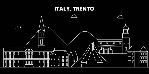 Silhouette Trente skyline. Italie - Trente ville vectorielle, architecture linéaire italienne, bâtiments. Illustration de voyage Trento, esquisse des monuments. Italie icône plate, bannière de ligne italienne — Image vectorielle