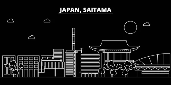 Saitama siluet manzarası. Japonya - Saitama vektör şehir, Japon doğrusal mimarisi, binalar. Saitama seyahat illüstrasyon, anahat yerler. Japonya düz simgesi, Japon hat afiş — Stok Vektör