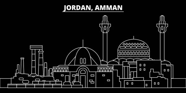 Amman siluett skyline. Jordan - Amman vektor staden, jordian linjär arkitektur, byggnader. Amman resa illustration, disposition sevärdheter. Jordan flat ikonen, jordian linje banner — Stock vektor