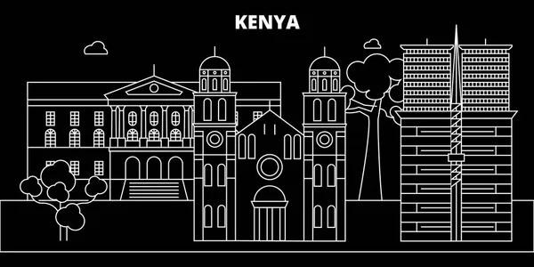 Kenia silueta horizonte, ciudad vectorial, arquitectura lineal de Kenia, edificios. Kenia ilustración de viaje, esbozar icono plano, bandera de línea de Kenia — Vector de stock