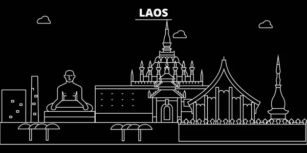 Laos silhueta skyline, cidade vetorial, arquitetura linear lao, edifícios. Ilustração de viagem do Laos, ícone de plano fixo de contorno, banner de linha de lao — Vetor de Stock