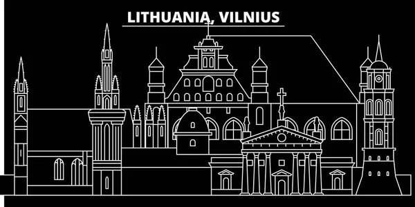 Sílhueta de Vilnius no horizonte. Lituânia - Vilnius vector city, arquitectura linear lituana, edifícios. Vilnius ilustração viagem, marcos esboço. Lituânia ícone plana, banner linha lituana — Vetor de Stock