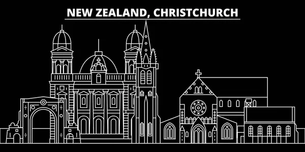 Christchurch silueta horizonte. Nueva Zelanda - Christchurch ciudad vectorial, arquitectura lineal. Christchurch ilustración de viajes, esbozar puntos de referencia. Nueva Zelanda icono plano, bandera de línea — Vector de stock