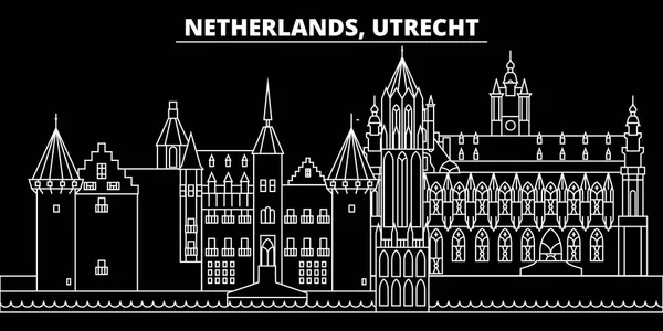Utrecht silueta horizonte. Países Bajos - Utrecht vector de la ciudad, la arquitectura lineal holandés, edificios. Ilustración de viajes de Utrecht, delinear puntos de referencia. Países Bajos icono plano, bandera de línea holandesa — Vector de stock