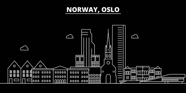 Skyline silueta Oslo. Noruega Ciudad vectorial de Oslo, arquitectura noruega, edificios. Oslo ilustración de viajes, esbozar puntos de referencia. Noruega icono plano, bandera noruega — Vector de stock