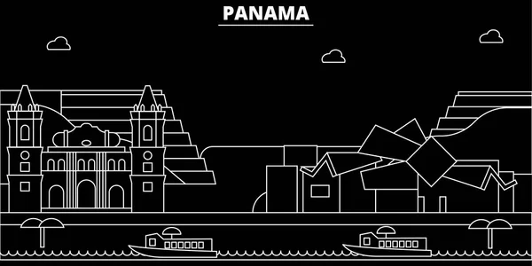 Panama silhouette skyline, vektor város, panamai lineáris építészet, épületek. Panama utazási illusztráció, szerkezeti landmarkflat ikon, banner panamai vonal — Stock Vector