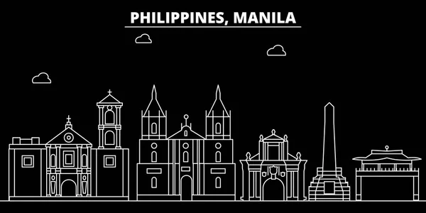 Lo skyline di Manila Silhouette. Filippine - Manila vector city, filippino architettura lineare, edifici. Manila viaggio illustrazione, contorno punti di riferimento. Filippine icona piatta, banner della linea filippino — Vettoriale Stock