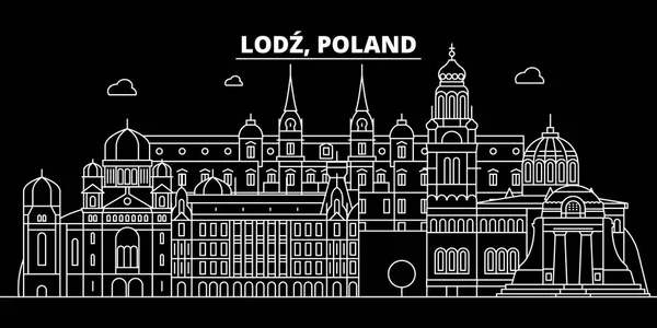 Línea de silueta Lodz. Polonia - Lodz vector de la ciudad, arquitectura lineal pulido, edificios. Lodz ilustración de viaje, esbozar puntos de referencia. Polonia icono plano, bandera de línea de pulido — Vector de stock