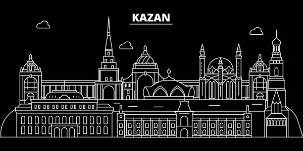 Silhouette Kazan skyline. Russie - Kazan ville vectorielle, architecture linéaire russe, bâtiments. Kazan illustration de voyage, esquisse des points de repère. Russie icône plate, bannière de ligne russe — Image vectorielle