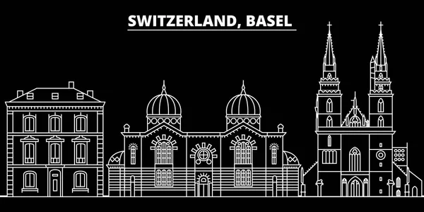 Silhouette bâloise skyline. Suisse - Bâle ville vectorielle, architecture linéaire suisse, bâtiments. Illustration de voyage Bâle, esquisse des monuments. Suisse icône plate, bannière ligne suisse — Image vectorielle