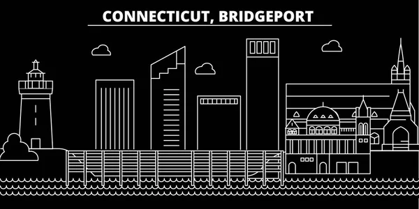 Bridgeport silhueta skyline. EUA - Bridgeport vetor cidade, arquitetura linear americana, edifícios. Bridgeport viagem ilustração, marcos esboço. EUA ícone plana, banner linha americana —  Vetores de Stock