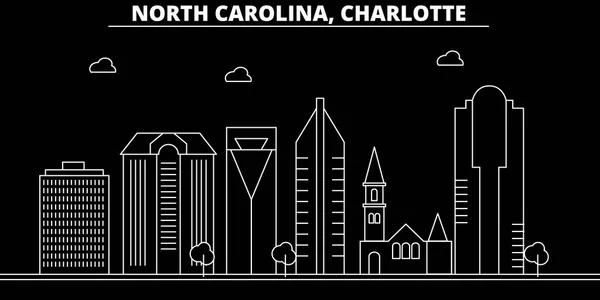 O horizonte da silhueta da Charlotte. EUA - Charlotte vetor cidade, arquitetura linear americana, edifícios. Charlotte ilustração viagem, marcos esboço. EUA ícone plana, banner linha americana —  Vetores de Stock