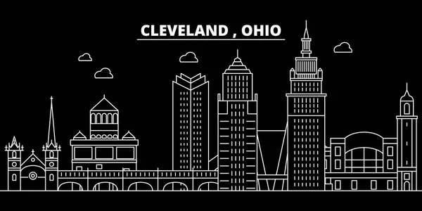 Cleveland Silhouette Skyline. usa - cleveland vektor city, amerikanische lineare architektur, gebäude. cleveland reiseillustration, umreißen landschaften. usa flache Ikone, amerikanische Linienbanner — Stockvektor