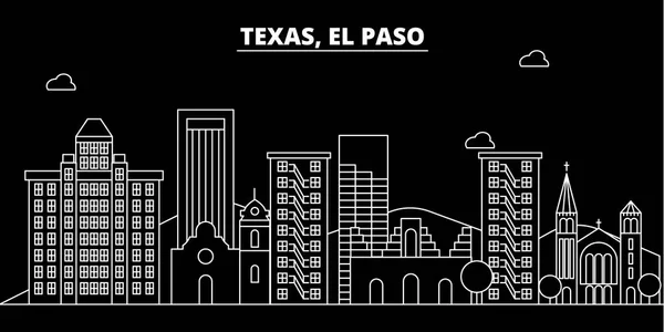 El Paso silueta horizonte. Estados Unidos - Ciudad vectorial de El Paso, arquitectura lineal americana, edificios. Ilustración de viajes de El Paso, esbozar puntos de referencia. EE.UU. icono plano, bandera de línea americana — Vector de stock