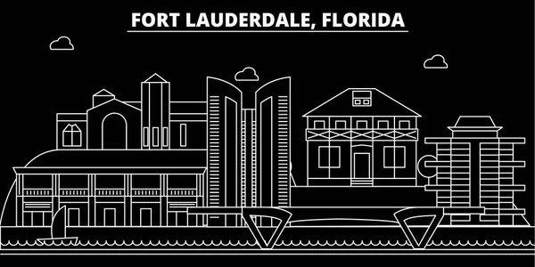 Línea de silueta de Fort Lauderdale. EE.UU. - Fort Lauderdale vector de la ciudad, la arquitectura lineal americana,. Ilustración de viaje de Fort Lauderdale, contorno de puntos de referencia. EE.UU. icono plano, bandera de línea americana — Archivo Imágenes Vectoriales