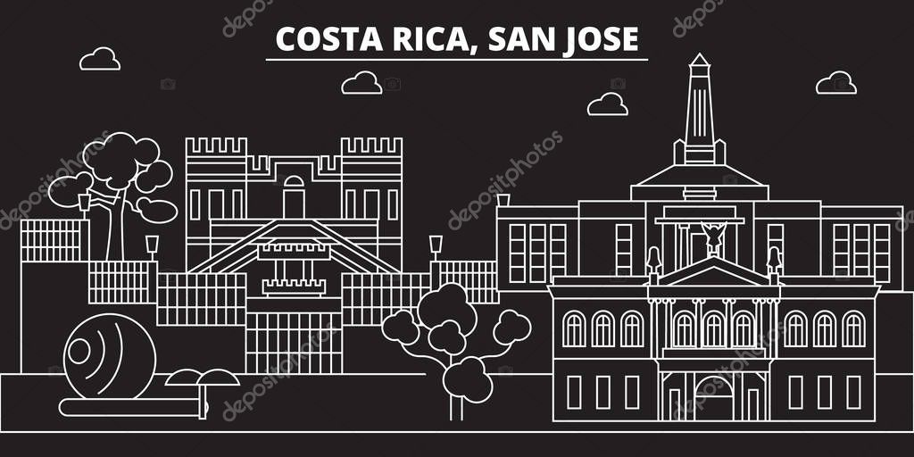 San Jose silhouette skyline. Costa Rica - San Jose vector city, costa rican linear architecture, buildings. San Jose line travel illustration, landmarks. Costa Rica flat icon, costa rican outline