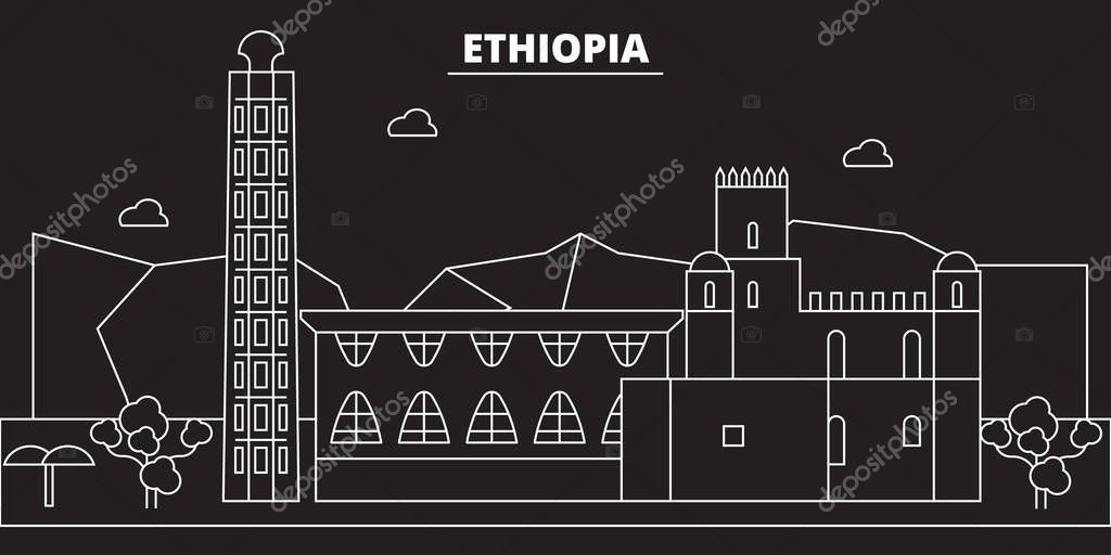 Ethiopia silhouette skyline. Ethiopia vector city, ethiopian linear architecture, buildingtravel illustration, outline landmark icon ethiopian line banner