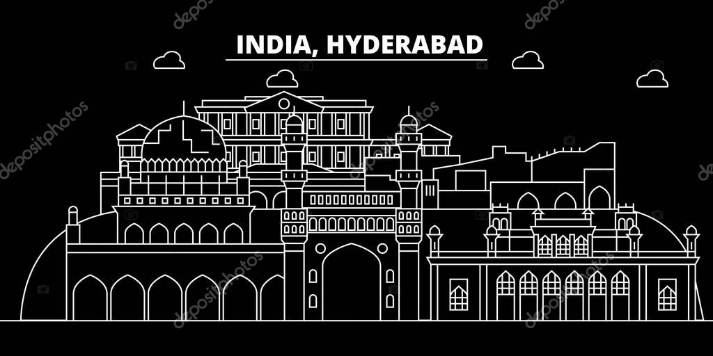 Hyderabad silhouette skyline. India - Hyderabad vector city, indian linear architecture, buildings. Hyderabad line travel illustration, landmarks. India flat icon, indian outline design banner