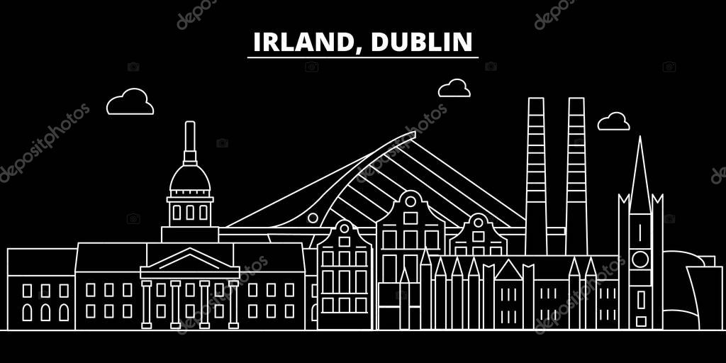 Dublin silhouette skyline. Ireland - Dublin vector city, irish linear architecture, buildings. Dublin line travel illustration, landmarks. Ireland flat icon, irish outline design banner