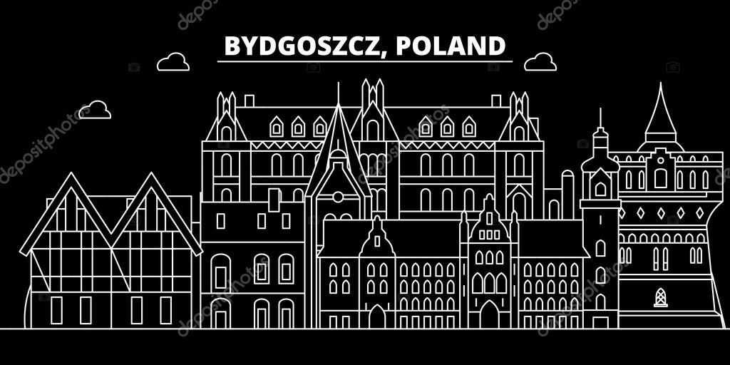 Bydgoszcz silhouette skyline. Poland - Bydgoszcz vector city, polish linear architecture, buildings. Bydgoszcz line travel illustration, landmarks. Poland flat icon, polish outline design banner