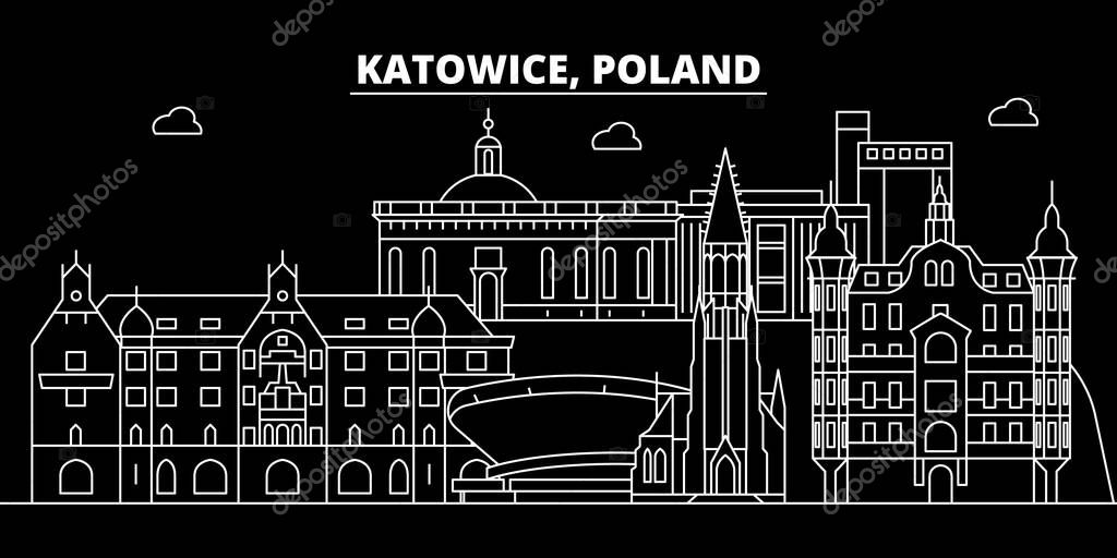 Katowice silhouette skyline. Poland - Katowice vector city, polish linear architecture, buildings. Katowice line travel illustration, landmarks. Poland flat icon, polish outline design banner