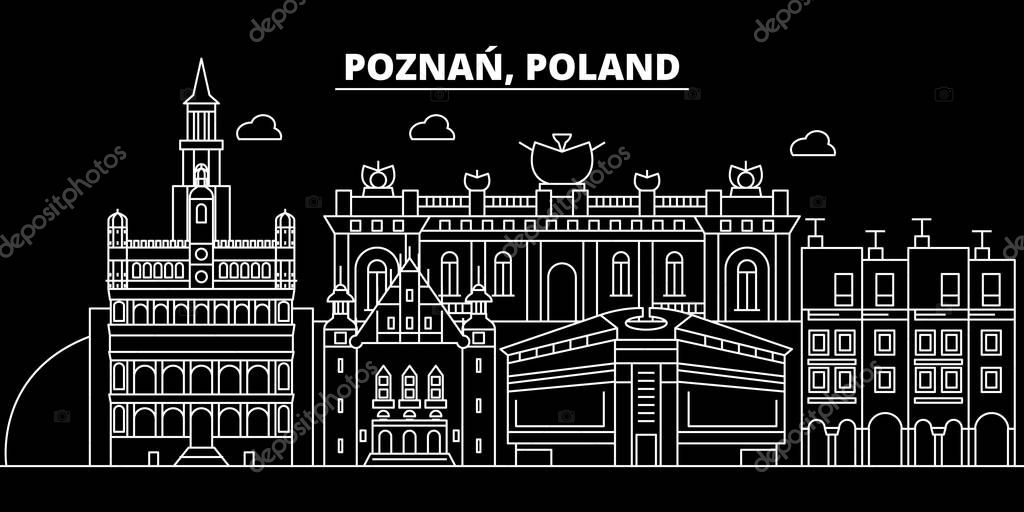 Poznan silhouette skyline. Poland - Poznan vector city, polish linear architecture, buildings. Poznan line travel illustration, landmarks. Poland flat icon, polish outline design banner