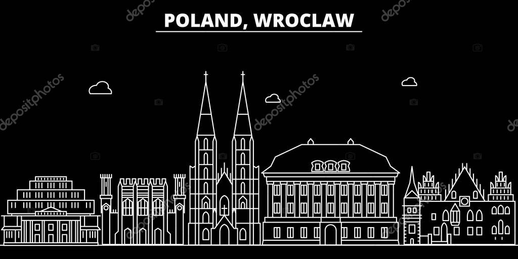 Wroslaw silhouette skyline. Poland - Wroslaw vector city, polish linear architecture, buildings. Wroslaw line travel illustration, landmarks. Poland flat icon, polish outline design banner
