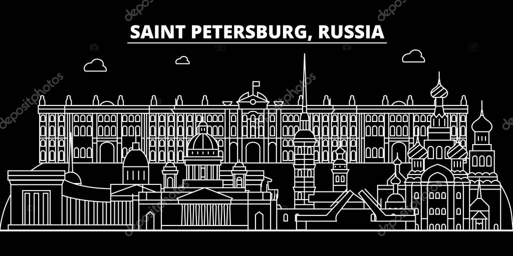 Saint Petersburg silhouette skyline. Russia - Saint Petersburg vector city, russian linear architecture, buildings. Saint Petersburg line travel illustration, landmarks. Russia flat icon, russian