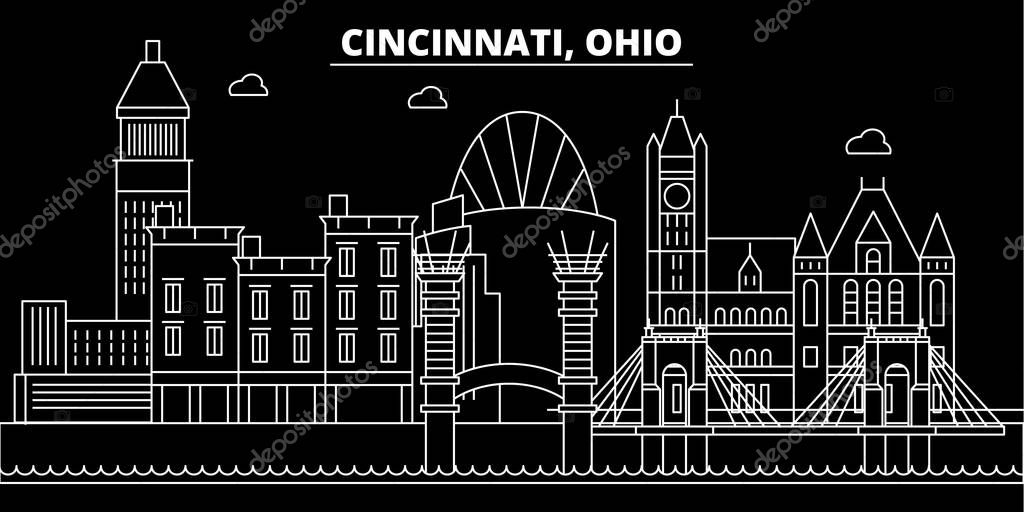 Cincinnati silhouette skyline. USA - Cincinnati vector city, american linear architecture, buildings. Cincinnati line travel illustration, landmarks. USA flat icon, american outline design banner