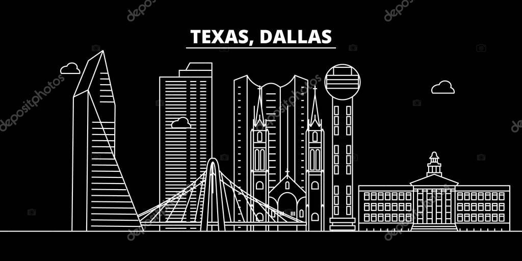 Dallas silhouette skyline. USA - Dallas vector city, american linear architecture, buildings. Dallas line travel illustration, landmarks. USA flat icon, american outline design banner