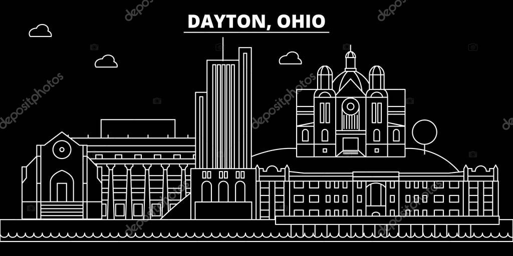 Dayton silhouette skyline. USA - Dayton vector city, american linear architecture, buildings. Dayton line travel illustration, landmarks. USA flat icon, american outline design banner