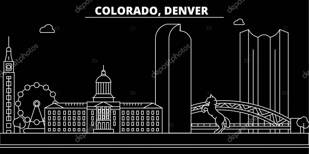 Denver silhouette skyline. USA - Denver vector city, american linear architecture, buildings. Denver line travel illustration, landmarks. USA flat icon, american outline design banner