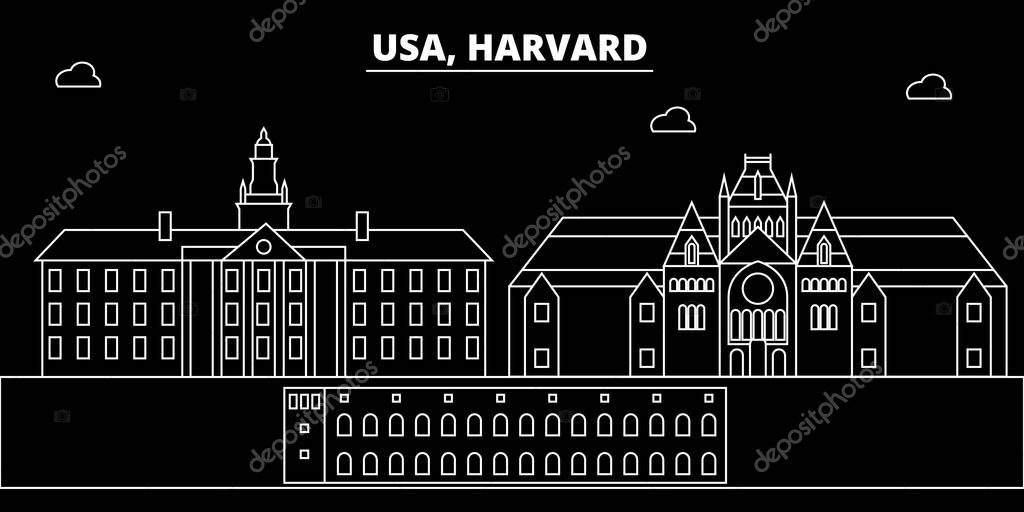 Harvard silhouette skyline. USA - Harvard vector city, american linear architecture, buildings. Harvard line travel illustration, landmarks. USA flat icon, american outline design banner