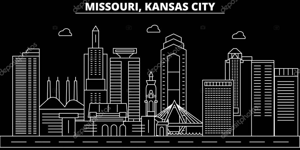 Kansas City silhouette skyline. USA - Kansas City vector city, american linear architecture, buildings. Kansas City line travel illustration, landmarks. USA flat icon, american outline design banner