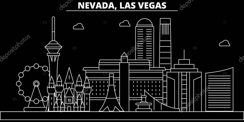 Las Vegas silhouette skyline. USA - Las Vegas vector city, american linear architecture, buildings. Las Vegas line travel illustration, landmarks. USA flat icon, american outline design banner