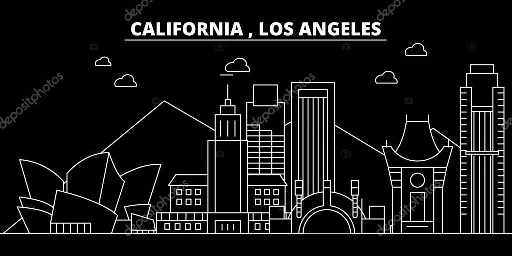 Los Angeles silhouette skyline. USA - Los Angeles vector city, american linear architecture, buildings. Los Angeles line travel illustration, landmarks. USA flat icon, american outline design banner