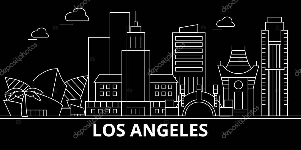 Los Angeles city silhouette skyline. USA - Los Angeles city vector city, american linear architecture, buildings. Los Angeles city line travel illustration, landmarks. USA flat icon, american outline