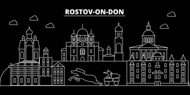 Bir Rostov on Don siluet manzarası. Rusya - Rostov on Don şehir, Rusya doğrusal mimarisi. Bir Rostov on Don hattı seyahat illüstrasyon, yerler. Rusya düz simgesi, Rus anahat tasarım afiş