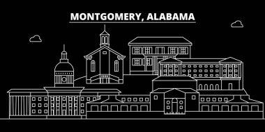 Montgomery siluet manzarası. ABD - Montgomery vektör şehir, doğrusal mimari, binalar. Montgomery seyahat illüstrasyon, anahat yerler. ABD düz simgesi, Amerikan hat afiş