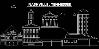 Nashville siluet manzarası. ABD - Nashville vektör şehir, doğrusal mimari, binalar. Nashville seyahat illüstrasyon, anahat yerler. ABD düz simgesi, Amerikan hat afiş
